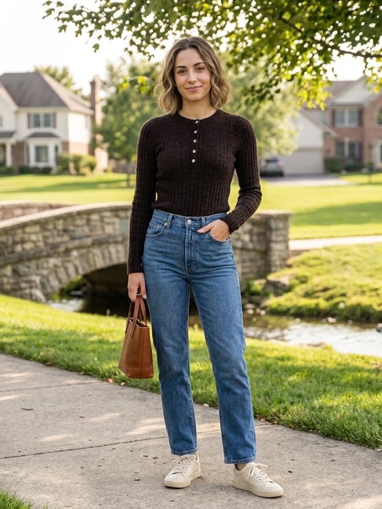 Madewell Tops - Madewell Dark Brown Alpaca Blend Ribbed Henley Sweater Top XS